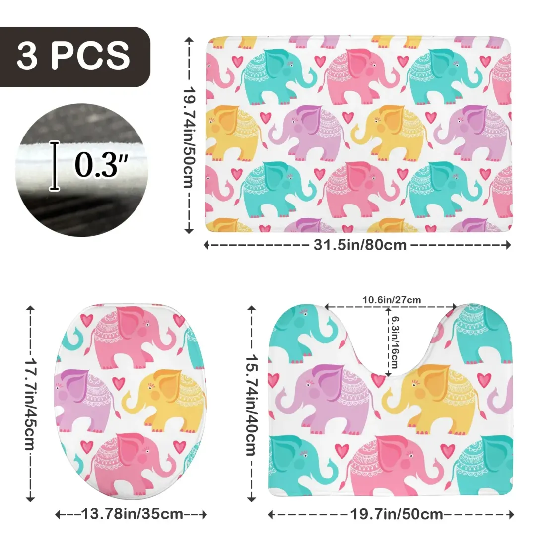 3-Piece Bathroom Rug Set 80 x 50cm — photo 4