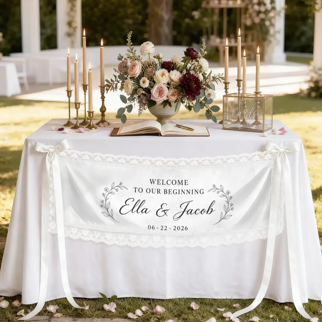 Peach Skin Tapestry with Lace Trim & Ribbons 50" x 15"