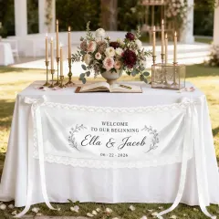 Peach Skin Tapestry with Lace Trim & Ribbons 50" x 15" thumbnail 1