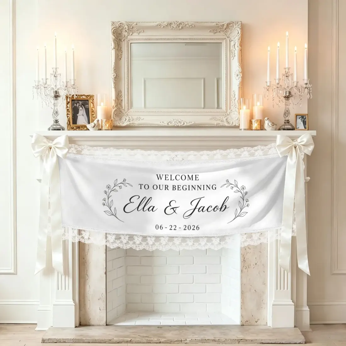 Peach Skin Tapestry with Lace Trim & Ribbons 50" x 15" — photo 2