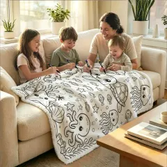 Custom Doodle Coloring Blanket with 12-Color Markers thumbnail 1