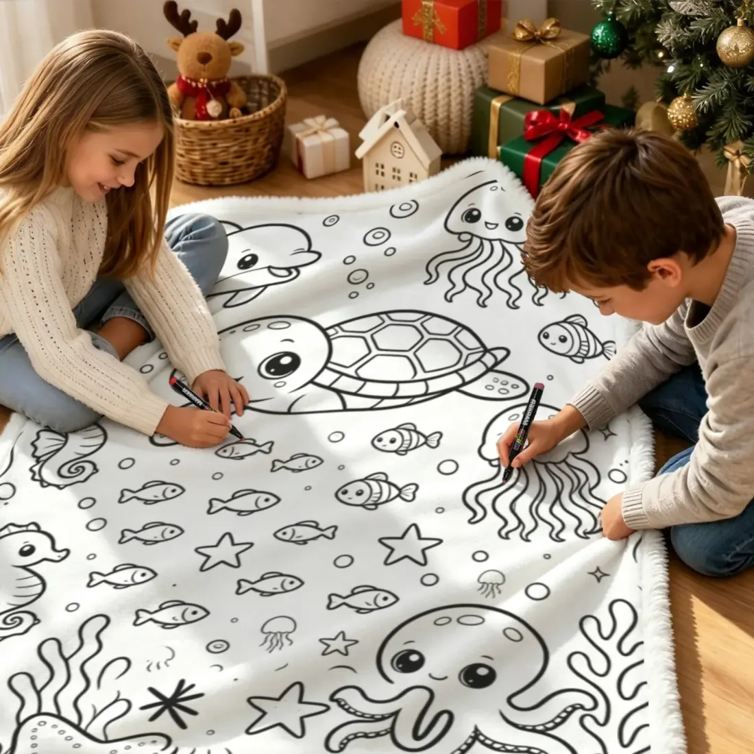 Custom Doodle Coloring Blanket with 12-Color Markers — photo 2