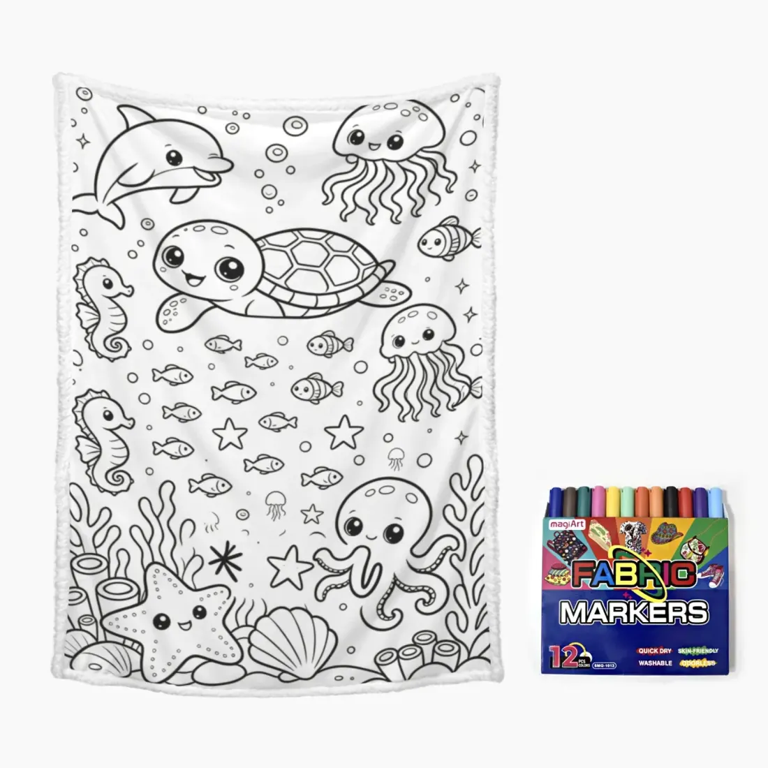 Custom Doodle Coloring Blanket with 12-Color Markers — photo 4
