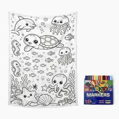 Custom Doodle Coloring Blanket with 12-Color Markers thumbnail 4