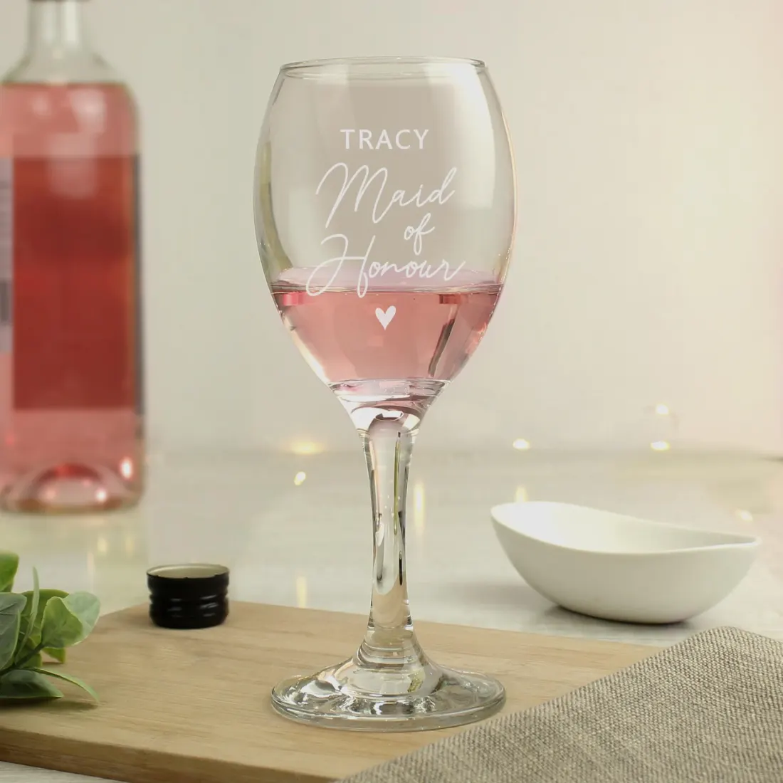 Personalised Maid of Honour Wine Glass, Engraved Wedding Keepsake, Custom Name Bridal Party Gift