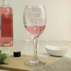 Personalised Maid of Honour Wine Glass, Engraved Wedding Keepsake, Custom Name Bridal Party Gift thumbnail 1