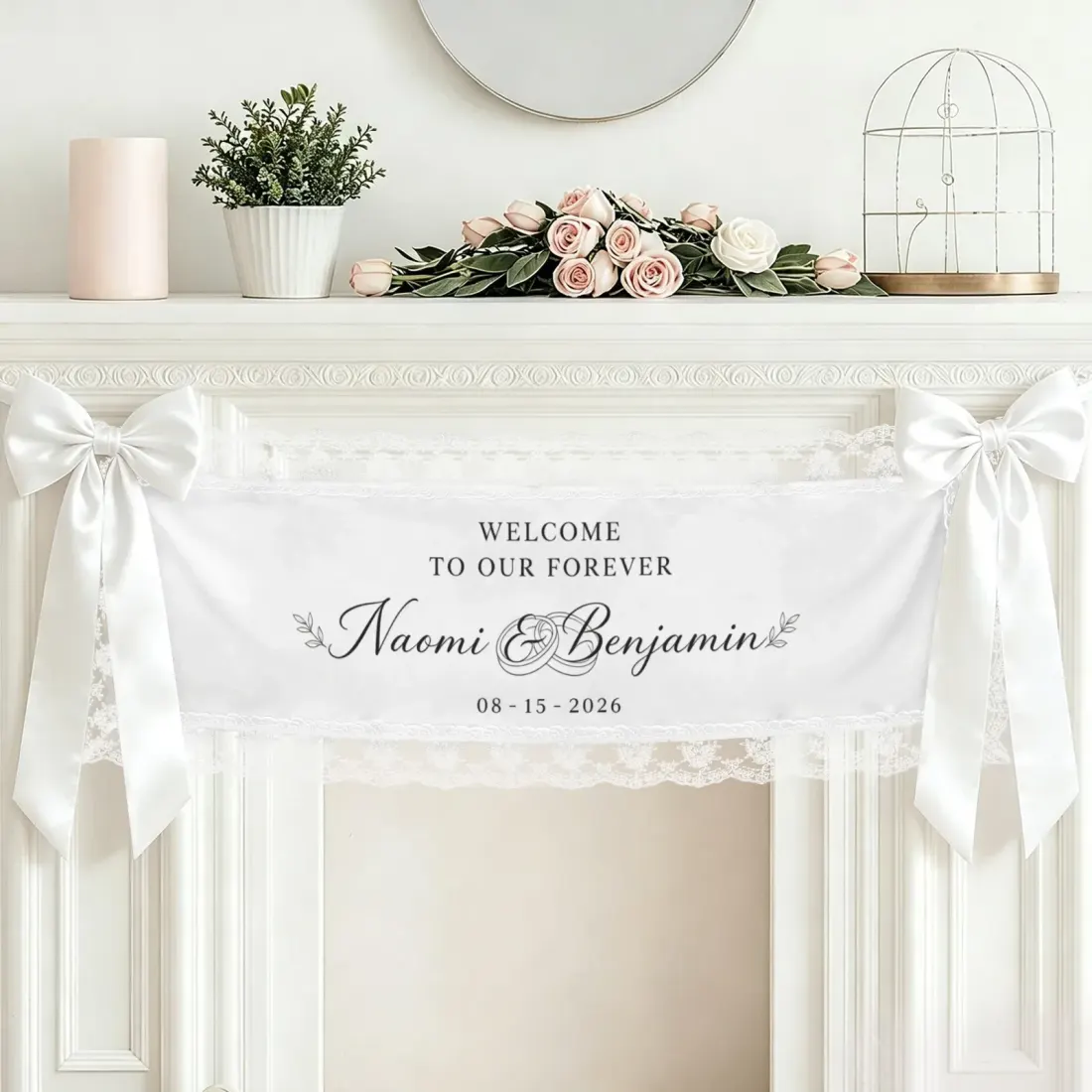 Peach Skin Tapestry with Lace Trim & Ribbons 40" x 12" — photo 3