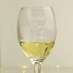 Personalised Maid of Honour Wine Glass, Engraved Wedding Keepsake, Custom Name Bridal Party Gift thumbnail 3