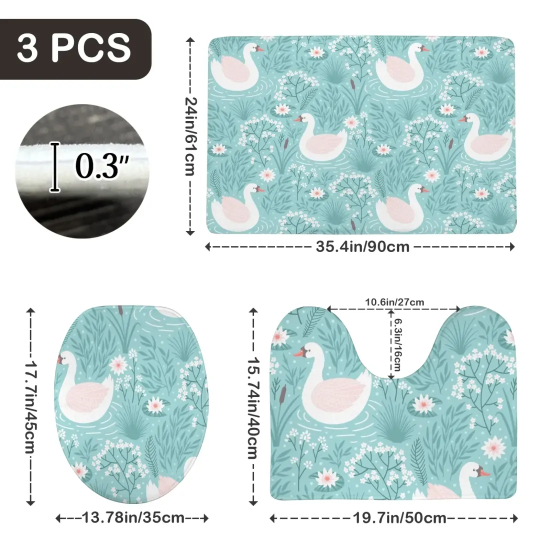 3-Piece Bathroom Rug Set 90 x 61cm — photo 4