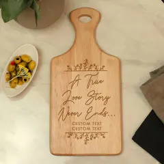 Personalised Wooden Paddle Board, Engraved Love Story Serving Board, Wedding Couple Gift thumbnail 2