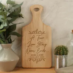 Personalised Wooden Paddle Board, Engraved Love Story Serving Board, Wedding Couple Gift thumbnail 3
