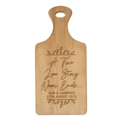Personalised Wooden Paddle Board, Engraved Love Story Serving Board, Wedding Couple Gift thumbnail 5