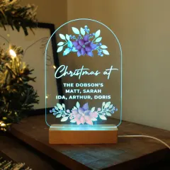 Personalised Poinsettia Christmas LED Light, Custom Wooden Base Decoration, Family Name Engraved Gifts thumbnail 3