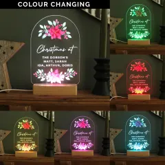 Personalised Poinsettia Christmas LED Light, Custom Wooden Base Decoration, Family Name Engraved Gifts thumbnail 4