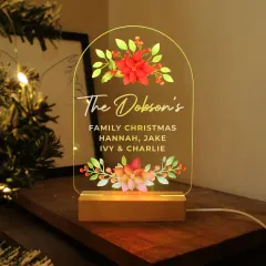 Personalised Poinsettia Christmas LED Light, Custom Wooden Base Decoration, Family Name Engraved Gifts thumbnail 5