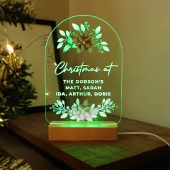 Personalised Poinsettia Christmas LED Light, Custom Wooden Base Decoration, Family Name Engraved Gifts thumbnail 6