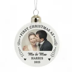 Personalised First Married Christmas Glass Bauble, Custom Photo Upload Gifts for Couple thumbnail 3