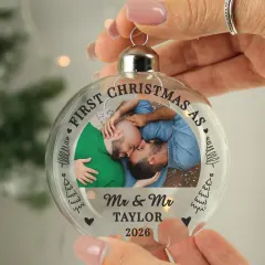 Personalised First Married Christmas Glass Bauble, Custom Photo Upload Gifts for Couple thumbnail 4