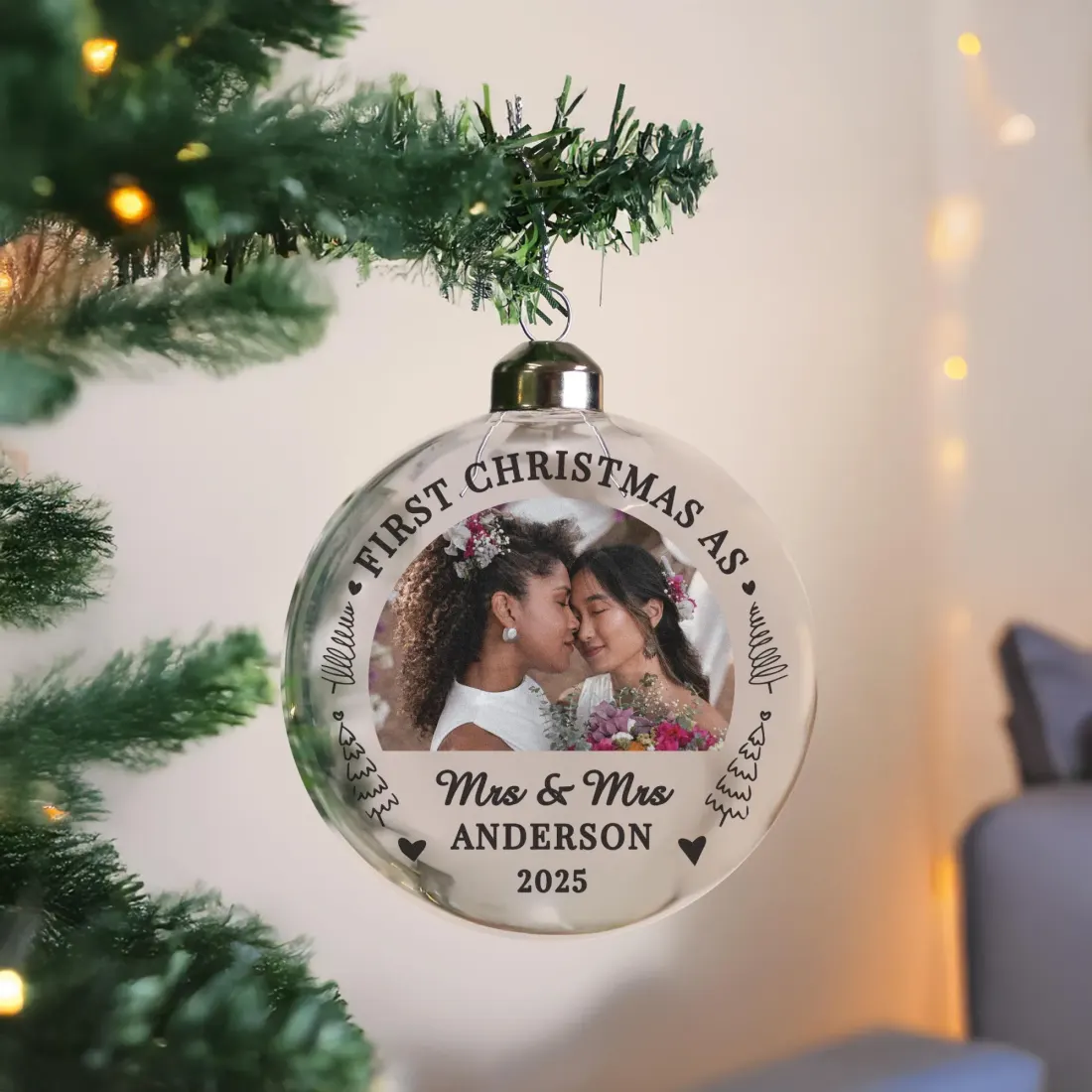Personalised First Married Christmas Glass Bauble, Custom Photo Upload Gifts for Couple — photo 5