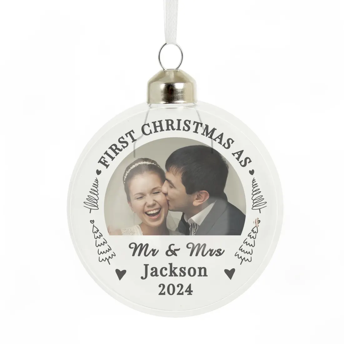 Personalised First Married Christmas Glass Bauble, Custom Photo Upload Gifts for Couple — photo 6
