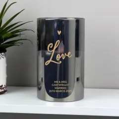 Personalised Smoked Glass LED Candle, Custom Engraved Flameless Pillar Light thumbnail 1