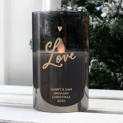 Personalised Smoked Glass LED Candle, Custom Engraved Flameless Pillar Light thumbnail 3