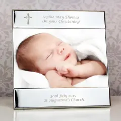 Personalised Silver Cross Photo Frame, Custom Engraved Christening Keepsake (6x4) thumbnail 1
