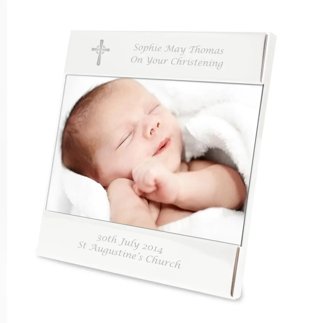 Personalised Silver Cross Photo Frame, Custom Engraved Christening Keepsake (6x4) — photo 3