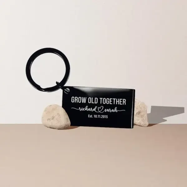 Engraved Anniversary Keychain: Grow Old Together, Personalized Couple's Gift