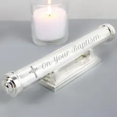 Personalised Cross Certificate Holder, Custom Engraved Baptism Gift, Holy Communion Certificate Tube thumbnail 3
