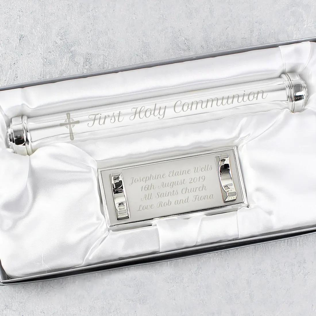 Personalised Cross Certificate Holder, Custom Engraved Baptism Gift, Holy Communion Certificate Tube — photo 5