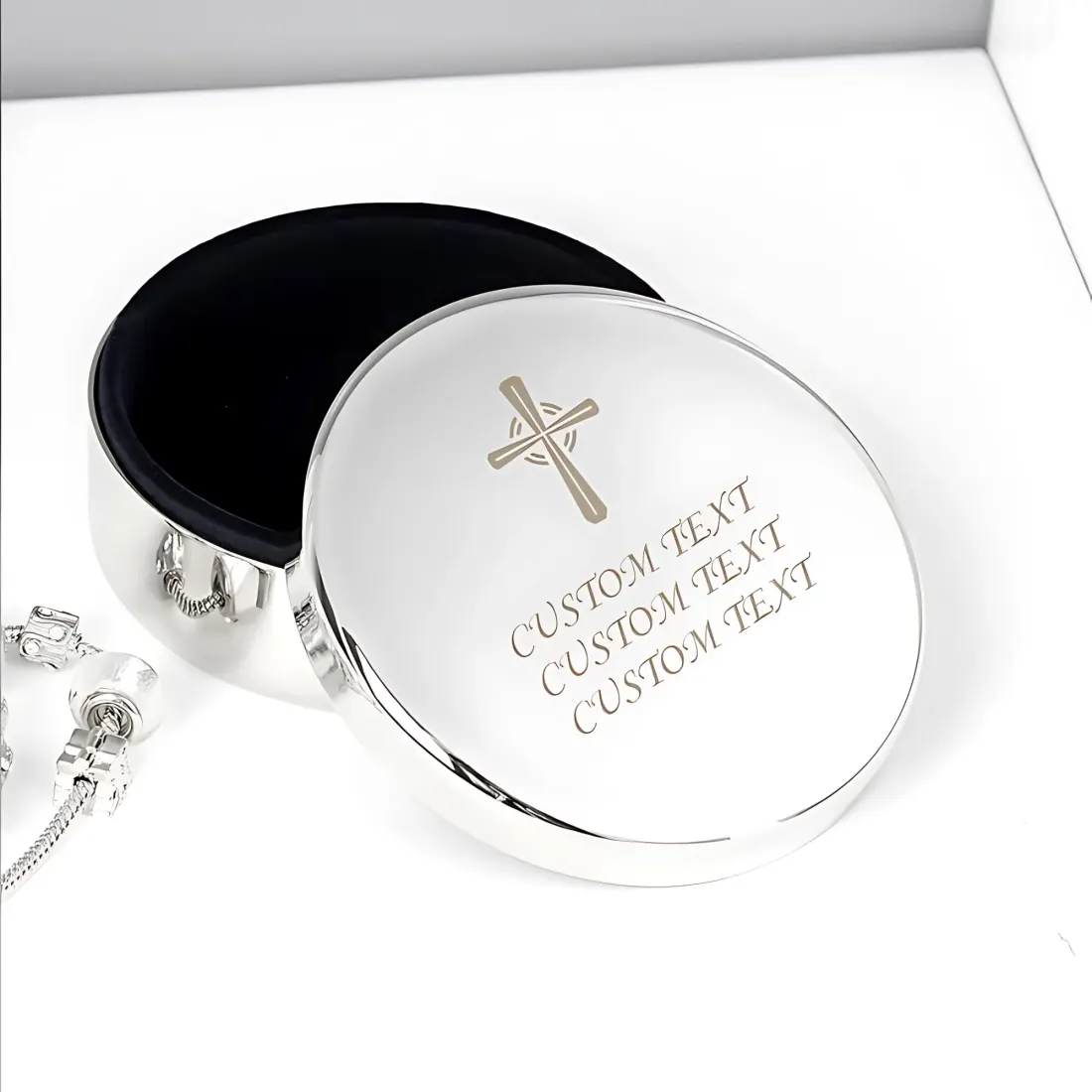Personalised Gold Cross Trinket Box, Custom Engraved Rosary Keepsake — photo 2