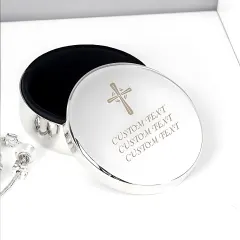 Personalised Gold Cross Trinket Box, Custom Engraved Rosary Keepsake thumbnail 2