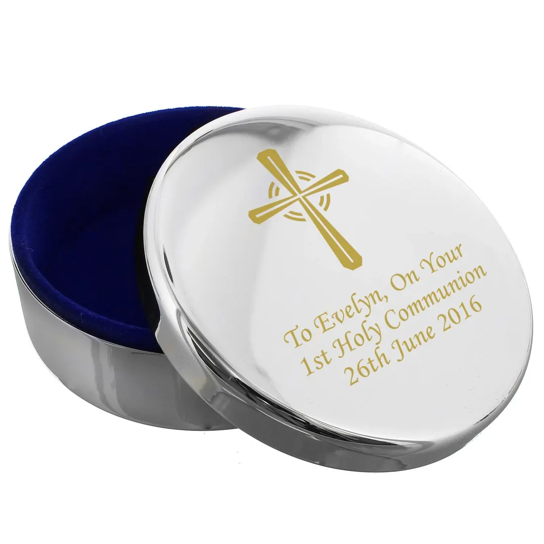 Personalised Gold Cross Trinket Box, Custom Engraved Rosary Keepsake — photo 3