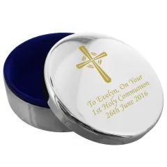 Personalised Gold Cross Trinket Box, Custom Engraved Rosary Keepsake thumbnail 3