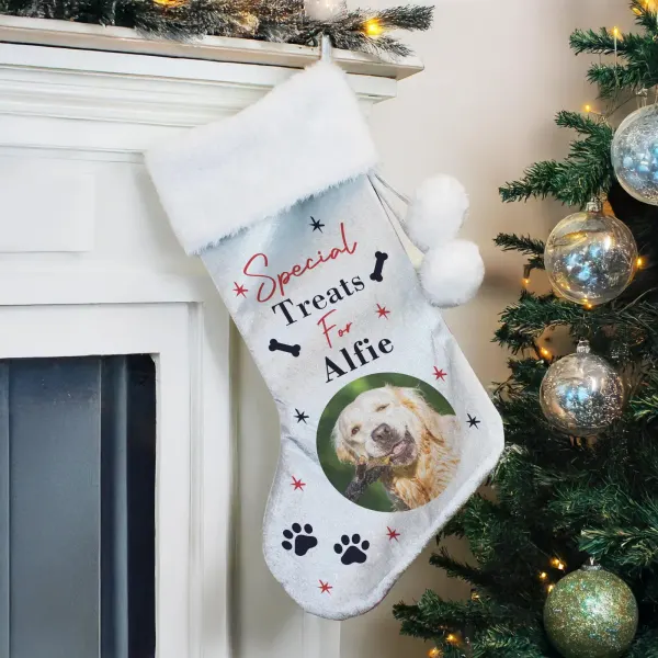 Personalized Dog Photo Stocking, Custom Pet Christmas Treat Holder