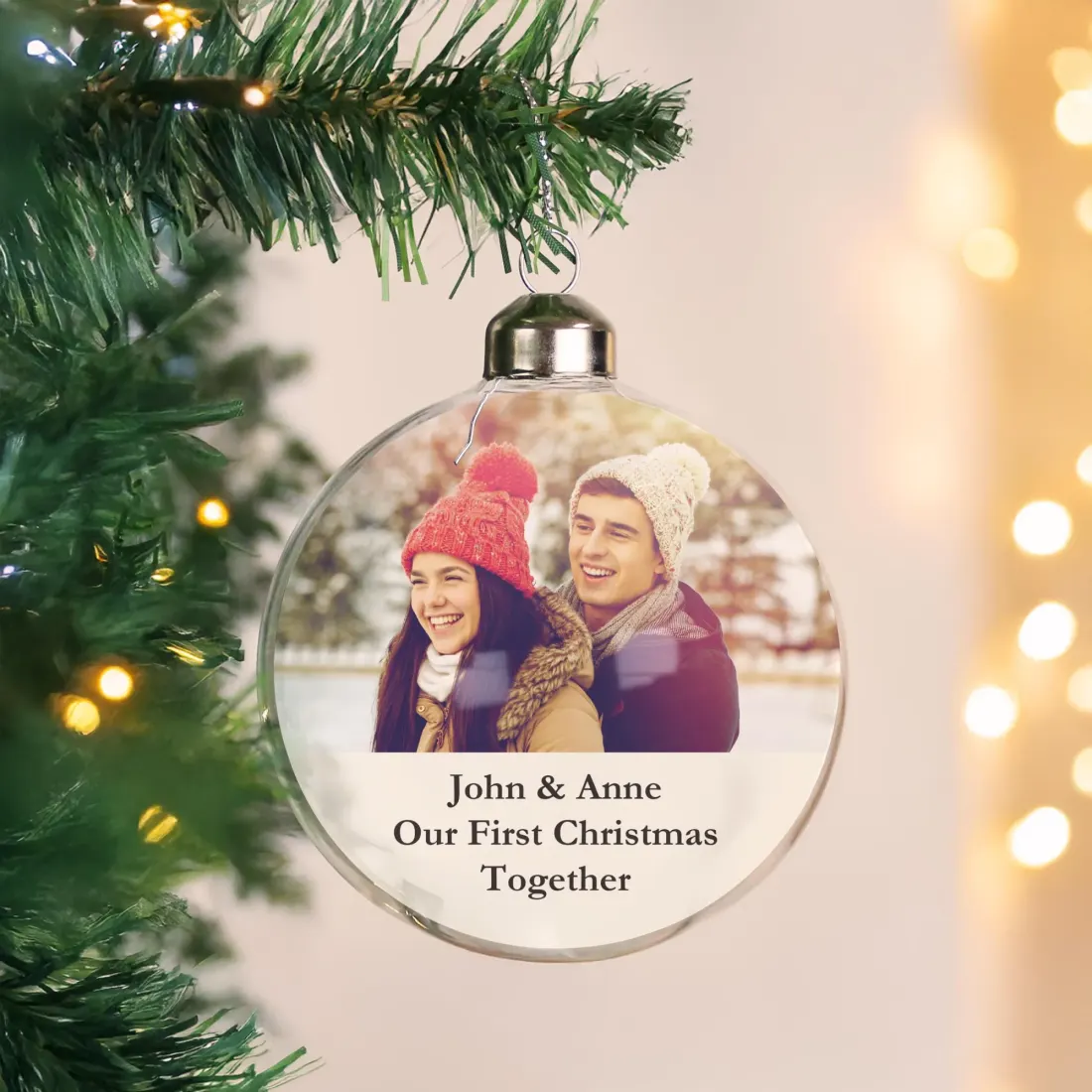 Personalised Photo Glass Bauble Gift, Custom Engraved Christmas Ornament
