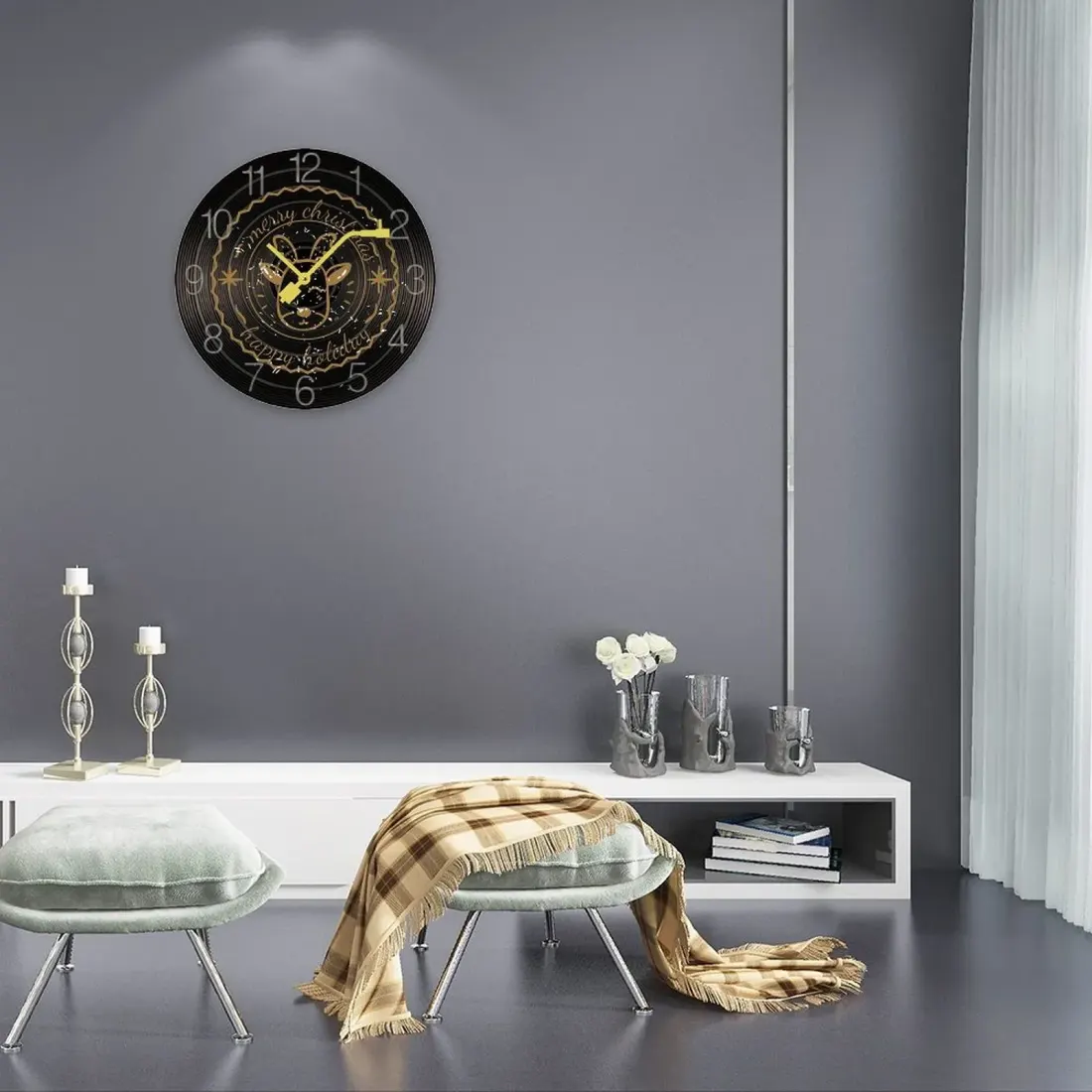 Wood Record Wall Clock(Black) — photo 2