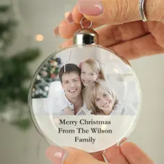 Personalised Photo Glass Bauble Gift, Custom Engraved Christmas Ornament thumbnail 3