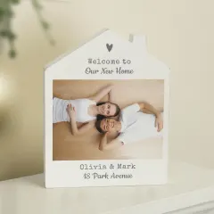 Personalised Photo House Ornament, Grey Heart Wooden Christmas Decor, Custom Text Christmas décor thumbnail 5