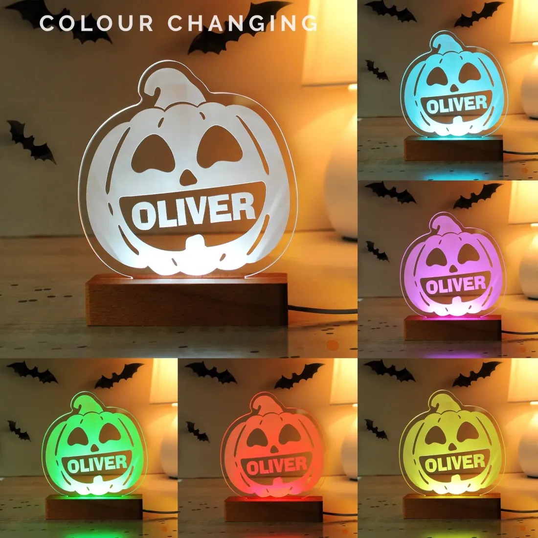 Personalised Pumpkin Wooden LED Light, Custom Engraved Halloween Night Lamp, Autumn Home Decor — photo 2