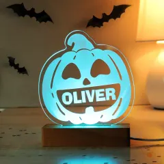 Personalised Pumpkin Wooden LED Light, Custom Engraved Halloween Night Lamp, Autumn Home Decor thumbnail 6