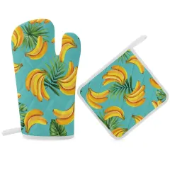 Heat Resistant Oven Mitt With Pot Holder(Two Pieces Set)) thumbnail 6