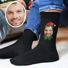 Personalized Photo Elf Socks, Custom Face Christmas Crew Socks thumbnail 1