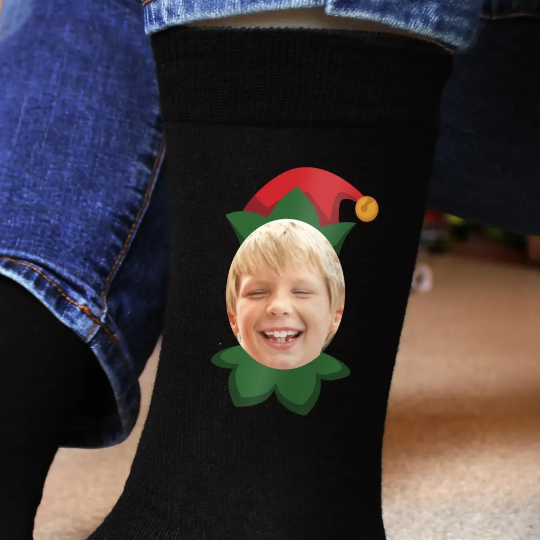 Personalized Photo Elf Socks, Custom Face Christmas Crew Socks — photo 3