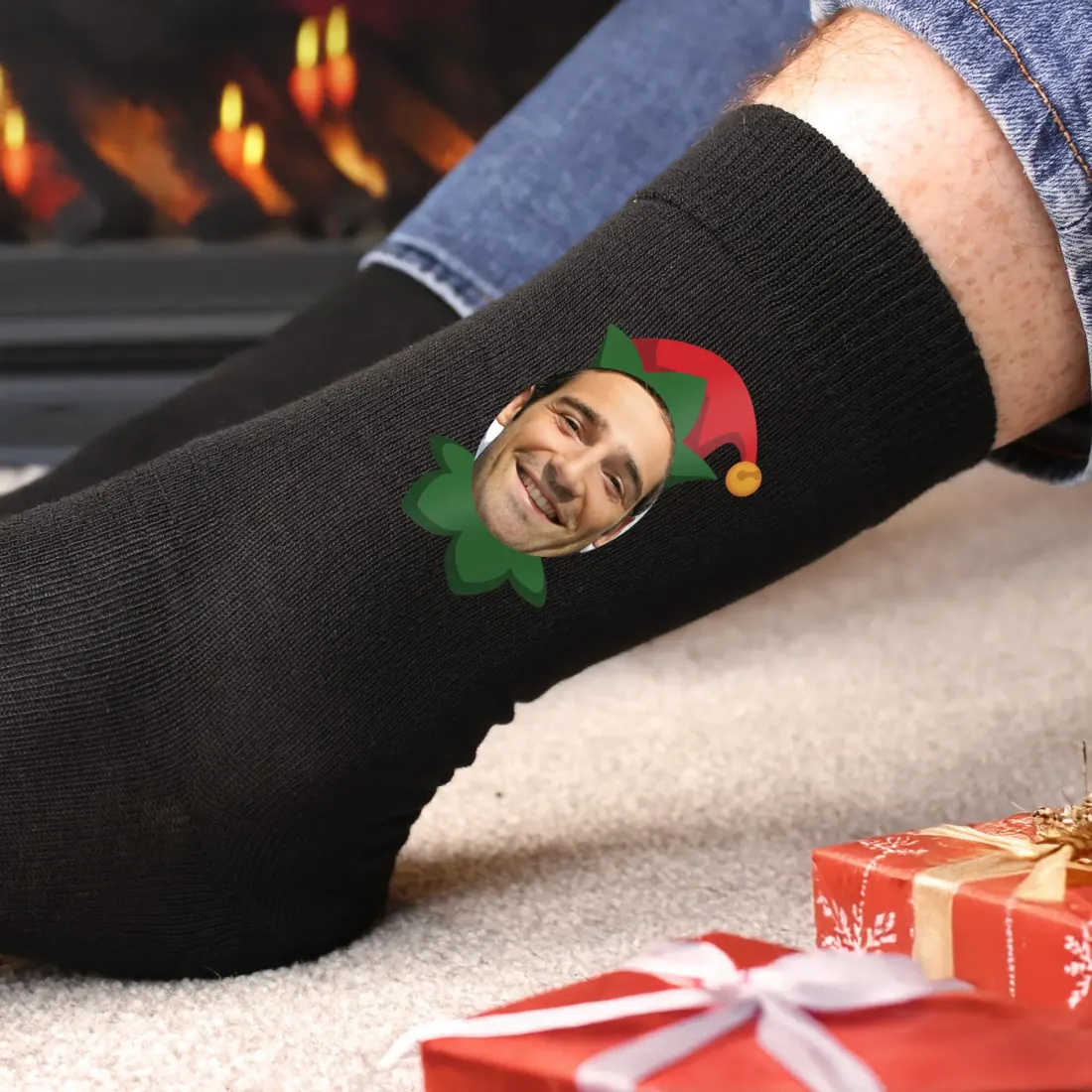 Personalized Photo Elf Socks, Custom Face Christmas Crew Socks — photo 4