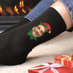 Personalized Photo Elf Socks, Custom Face Christmas Crew Socks thumbnail 4