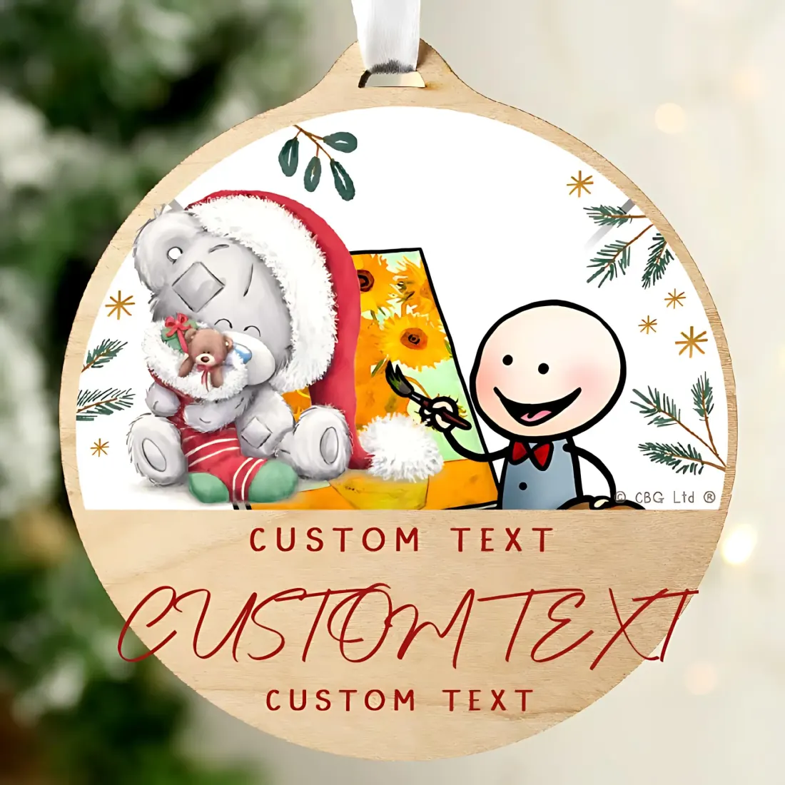 Personalised First Christmas Photo Ornament, Tiny Tatty Teddy Wooden Decoration — photo 2
