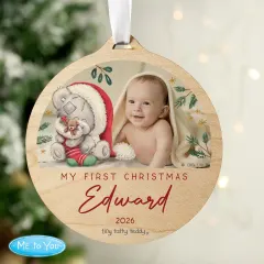 Personalised First Christmas Photo Ornament, Tiny Tatty Teddy Wooden Decoration thumbnail 3