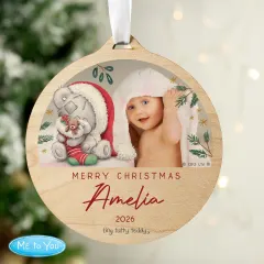 Personalised First Christmas Photo Ornament, Tiny Tatty Teddy Wooden Decoration thumbnail 4
